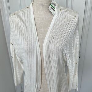 Thalia Sodi White and Gold Ribbed Cardigan Sweater
